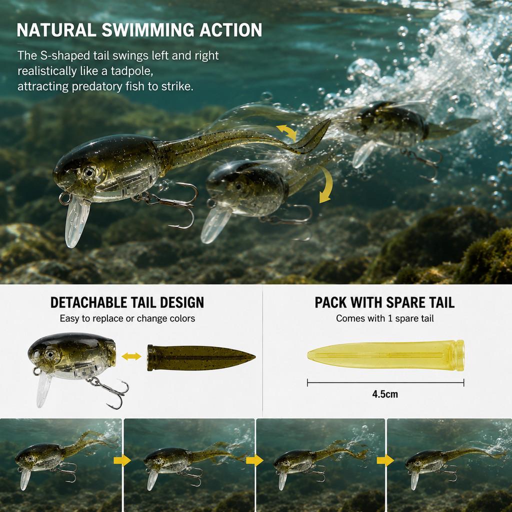 1pcs Tadpole Hard Bait Fishing - Fishing Hook Treble recension och pris